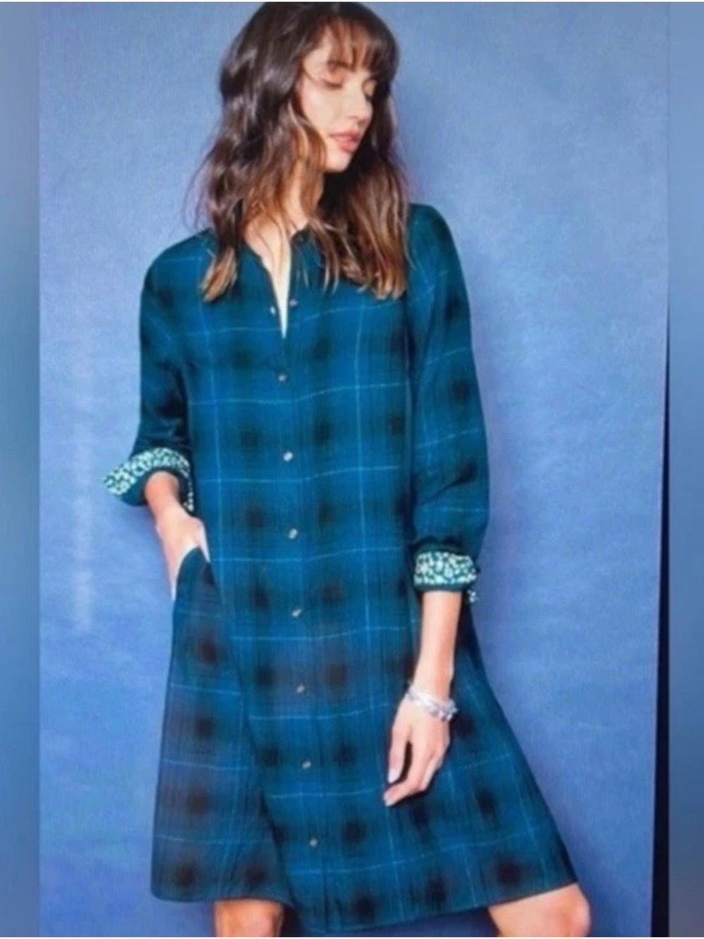 J. Jill Plaid Button-Front A-Line Shirt Dress Women’s 2X Blue Casual Office